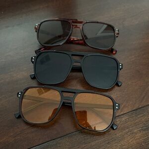 Three Aviator-Style Sunglasses Set - Tortoise, Black & Amber Lenses